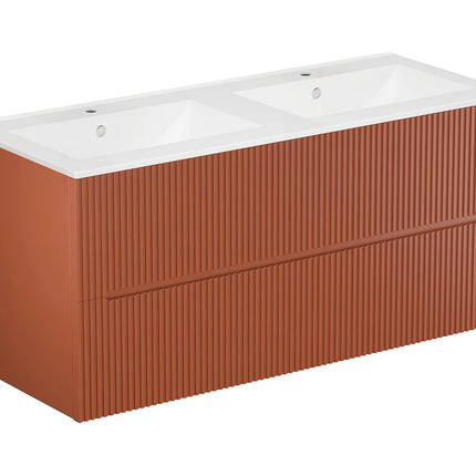 Meuble de salle de bain suspendu rainuré avec vasque à encastrer - Terracotta - 120 cm - Les éphémères
