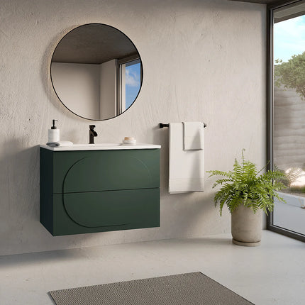 Meuble de salle de bain suspendu minimaliste avec vasque à encastrer - Vert - 80 cm - Good for Planet