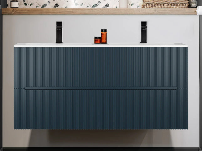 Meuble de salle de bain suspendu rainuré avec vasque à encastrer - Gris - 80 cm - Les éphémères