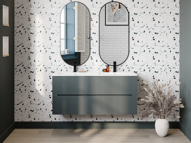 Meuble de salle de bain suspendu rainuré avec vasque à encastrer - Bleu nuit - 120 cm - Les éphémères