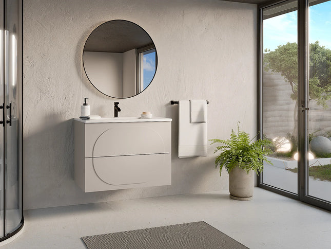 Meuble de salle de bain suspendu minimaliste avec vasque à encastrer - Beige - 80 cm - Good for Planet