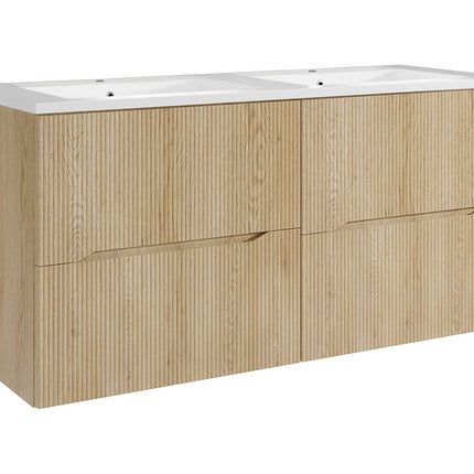 Meuble de salle de bain suspendu strié avec double vasque à encastrer - Naturel clair - 120 cm - ORISO