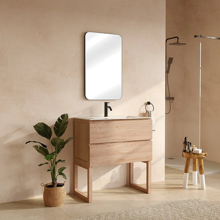 Meuble de salle de bain en chêne massif à poser avec vasque à encastrer - Naturel clair - 80 cm - TARELO