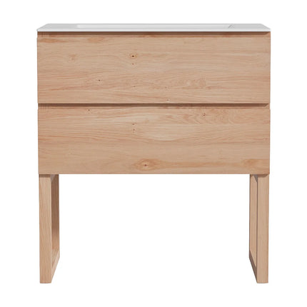 Meuble de salle de bain en chêne massif à poser avec vasque à encastrer - Naturel clair - 80 cm - TARELO