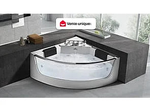 Baignoire balnéo d'angle avec paroi vitrée - Blanc brillant - 138 cm - EVELINA