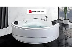 Baignoire balnéo d'angle gauche avec système de cascade - Blanc - 150 cm - AGLENA