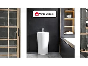 Vasque sur pied design contemporain avec vasque arrondie - blanc éclatant - 45 cm - TOTAM