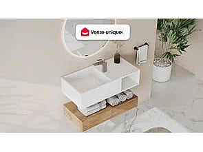 Plan vasque suspendu mat avec niche - Blanc - 80 cm - GOYOKO