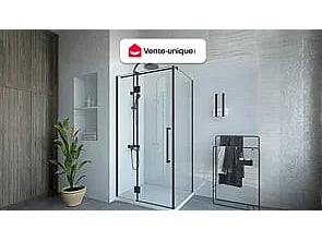 Paroi de douche fixe avec porte pivotante style industriel finition noir mat - 100 cm - PRINCETON
