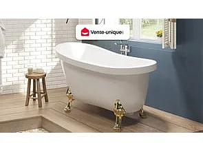 Baignoire îlot rétro avec pieds dorés - Blanche - 145 cm - NISOS II