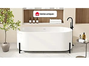Baignoire ovale à poser finition brillante avec pieds aluminium - Blanc ou Noir - 160 cm - ALONSA