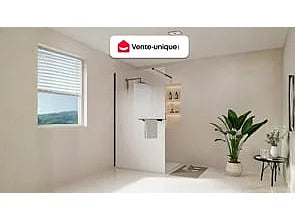 Paroi de douche à l'italienne design contemporain avec porte-serviette et étagères - Noir mat - 120 cm - POMARO