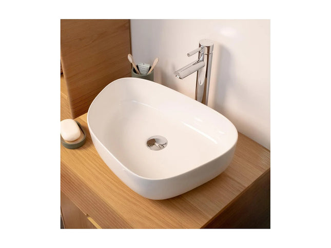 Vasque à poser design organique avec vasque ronde - blanc brillant - 48 cm - Orion