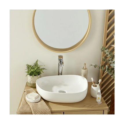 Vasque à poser design organique avec vasque ronde - blanc brillant - 48 cm - Orion