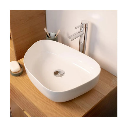 Vasque à poser design organique avec vasque ronde - blanc brillant - 48 cm - Orion