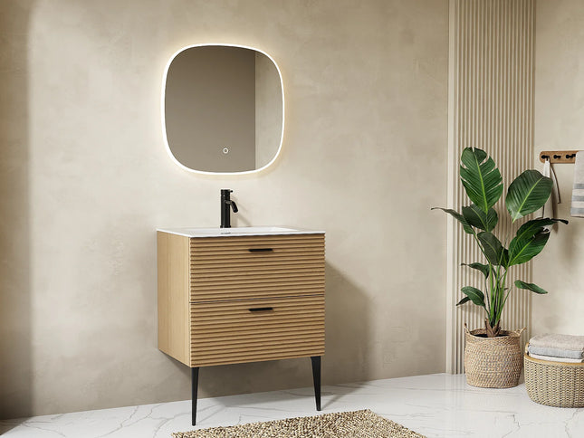 Miroir carré lumineux avec LED et anti-buée - Blanc - 60 cm - Les Astucieux