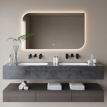 Miroir de salle de bain rectangulaire lumineux LED avec anti-buée et bouton tactile - Transparent - 120 cm - Les Astucieux