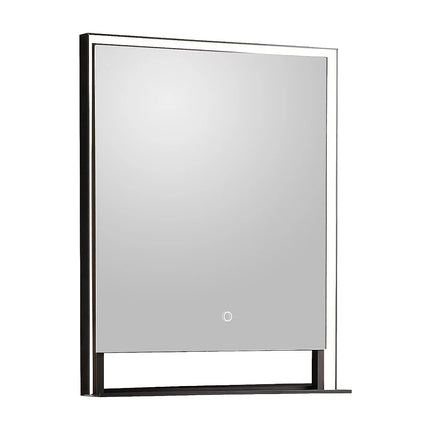 Miroir de salle de bain lumineux avec étagère intégrée - Noir mat - 60 cm - Les Astucieux