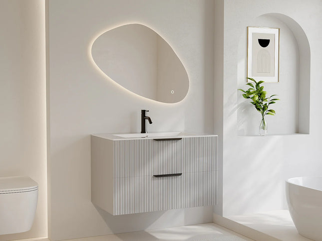 Miroir asymétrique lumineux avec éclairage LED - Blanc Mat - 80 cm - Les Astucieux