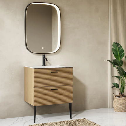 Miroir de salle de bain lumineux avec LED intégrée - Noir - 60 cm - Les Astucieux