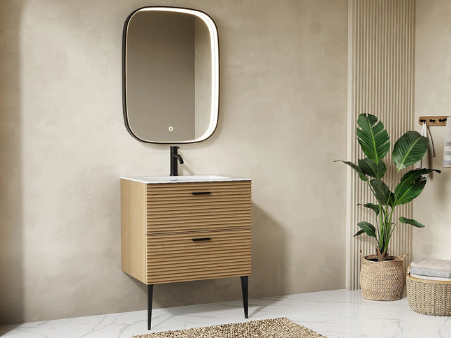 Miroir de salle de bain lumineux avec LED intégrée - Noir - 60 cm - Les Astucieux