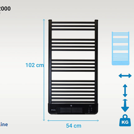 Radiateur sèche-serviettes électrique double chauffage avec contrôle WiFi - Noir - 54 cm - NTW-11 TURBO