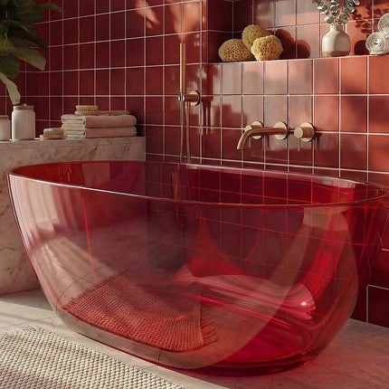 Baignoire îlot ovale finition brillante à poser au sol - Rouge - 160 cm - SPAVO