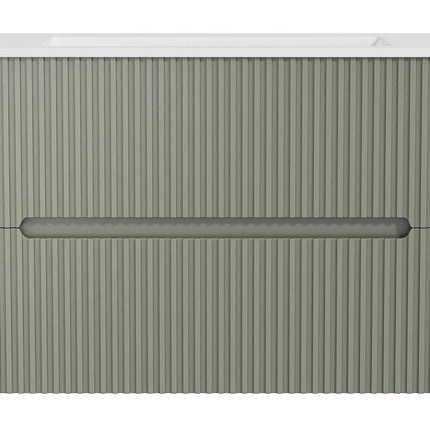 Meuble de salle de bain suspendu rainuré avec vasque à encastrer - Vert - 80 cm - PAVANI