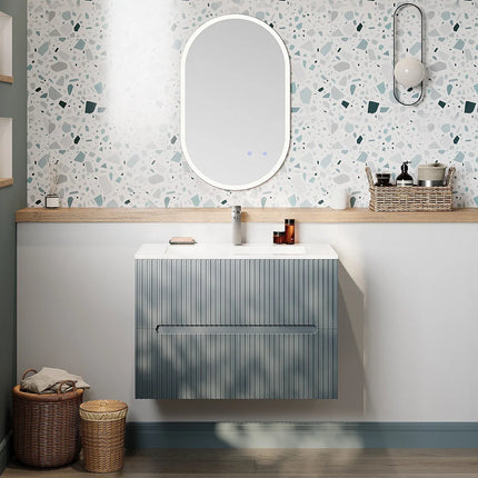 Meuble de salle de bain suspendu rainuré avec vasque à encastrer - Bleu ciel - 80 cm - PAVANI