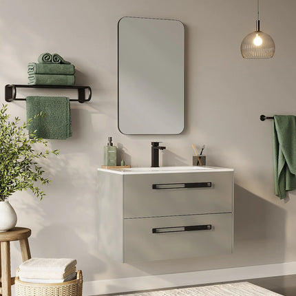 Meuble de salle de bain suspendu mat avec vasque à encastrer - Gris - 80 cm - FELNA