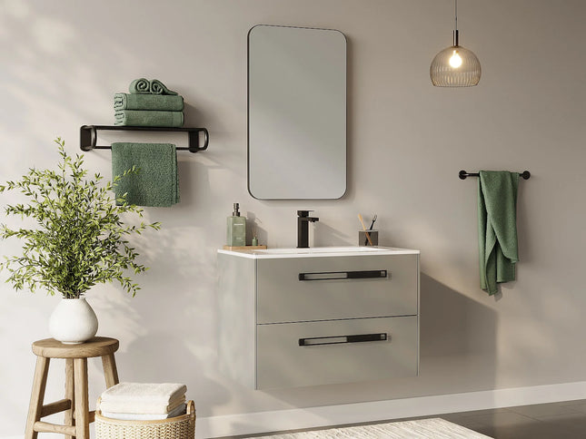 Meuble de salle de bain suspendu mat avec vasque à encastrer - Gris - 80 cm - FELNA