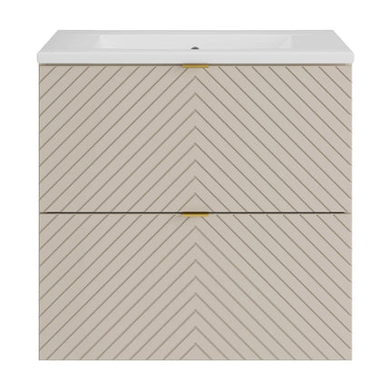 Meuble de salle de bain suspendu rainuré avec vasque à encastrer - Beige - 60 cm - DORIONI