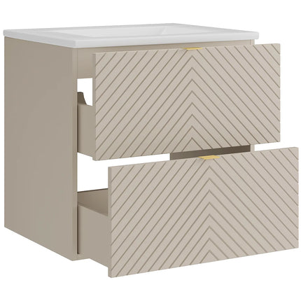 Meuble de salle de bain suspendu rainuré avec vasque à encastrer - Beige - 60 cm - DORIONI