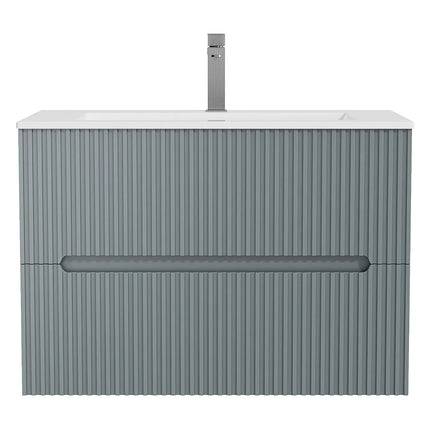 Meuble de salle de bain suspendu rainuré avec vasque à encastrer - Bleu ciel - 80 cm - PAVANI