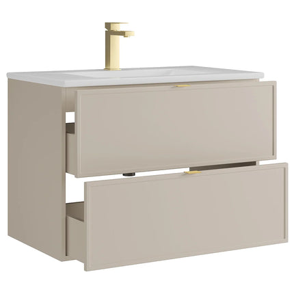 Meuble de salle de bain suspendu mat avec vasque à encastrer - Beige - 80 cm - ONDIL