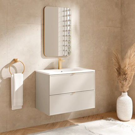 Meuble de salle de bain suspendu mat avec vasque à encastrer - Beige - 80 cm - ONDIL