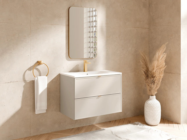 Meuble de salle de bain suspendu mat avec vasque à encastrer - Beige - 80 cm - ONDIL
