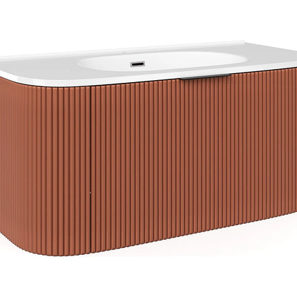 Meuble de salle de bain suspendu rainuré avec vasque à encastrer - Terracotta - 99 cm - LOMERI