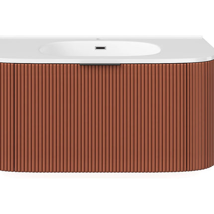 Meuble de salle de bain suspendu rainuré avec vasque à encastrer - Terracotta - 99 cm - LOMERI