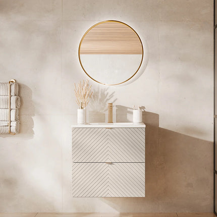 Meuble de salle de bain suspendu rainuré avec vasque à encastrer - Beige - 60 cm - DORIONI