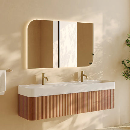 Meuble de salle de bain suspendu avec double vasque à encastrer - Naturel clair - 120 cm - Espace pro