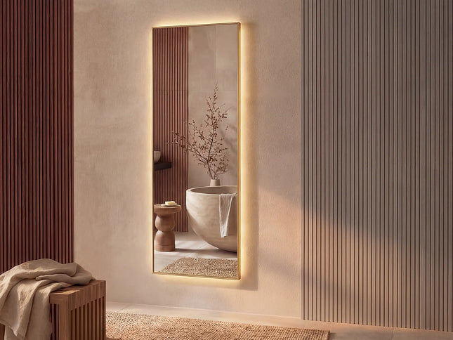 Miroir lumineux rectangulaire avec LED et anti-buée - Doré - 50 cm - Les Astucieux