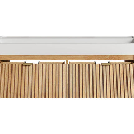 Meuble de salle de bain suspendu en bois de frêne avec double vasque à encastrer - Naturel clair - 150 cm - Espace pro
