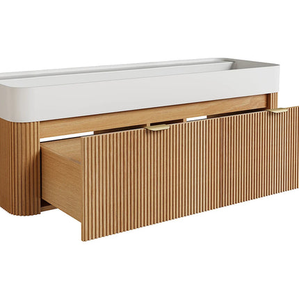 Meuble de salle de bain suspendu avec double vasque à encastrer - Naturel clair - 120 cm - Espace pro