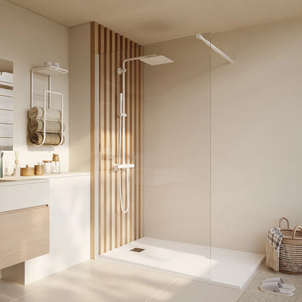 Paroi de douche à l'italienne finition mat avec barre de stabilisation inox - Blanc mat - 140 cm - Espace pro
