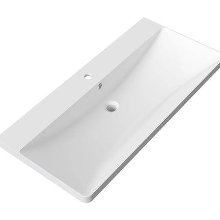 Lavabo encastré en pierre synthétique avec vasque à encastrer - Blanc - 101 cm