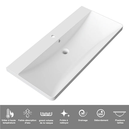 Lavabo encastré en pierre synthétique avec vasque à encastrer - Blanc - 101 cm