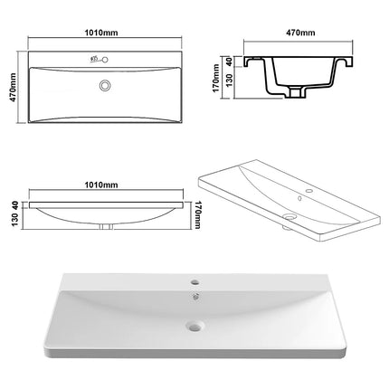 Lavabo encastré en pierre synthétique avec vasque à encastrer - Blanc - 101 cm