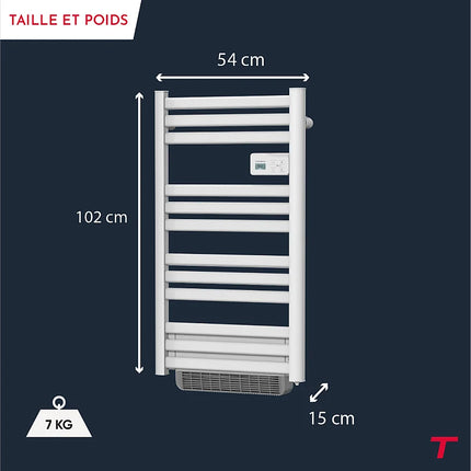 Sèche-serviette électrique connecté WiFi avec soufflerie - blanc - 54 cm - COSMO