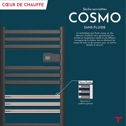 Sèche-serviette électrique sans fluide connecté WiFi - noir - 54 cm - COSMO
